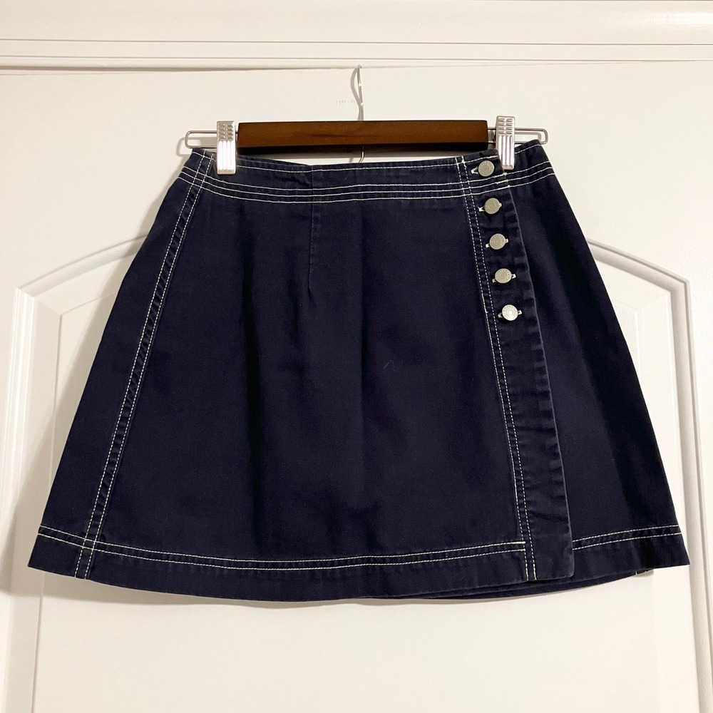 Y2K Aeropostale Navy Blue Button Down 100% Cotton Mini Skirt Sz 4 Dark Academia